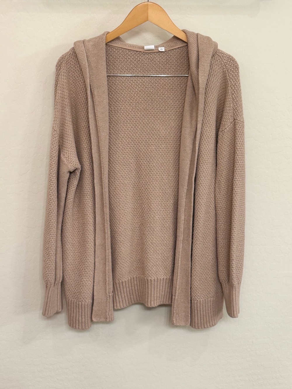 GAP Beige Cotton Textured Open-Front Hooded Cardigan Sweater Size L
